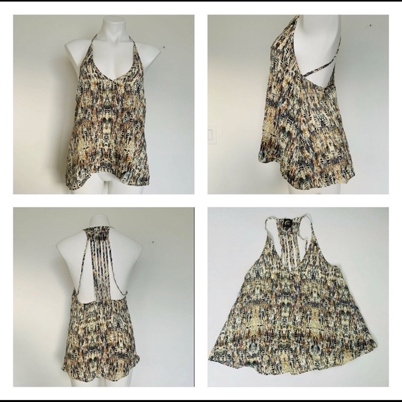 PLANET Blue Bohemian feather summer top beige XSMALL sleeveless flowy NEW - Picture 3 of 11